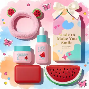 QUIYUM Watermelon Niacinamide Skin Care Set, Moisturizer, Serum & Shea Butter Handmade Soap, Hydrating Brightening Gentle Skin Care Kit with Cute Gift Box, Summer Gift Set, Holiday & Birthday Gifts for Women Teens