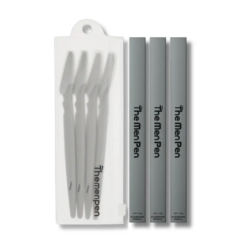 Men's Beard Filler & Eyebrow Pencil Grooming Kit - 3-Pack Fade-Resistant, Water-Proof Pens with Castor Oil, Stearic Acid, Microcrystalline Wax/Crayon, Powder, Comb, Gentle Soap, Hairline Gap Coverage, Brush, Natural Blend Restore, Long-Wearing Mens Gifts
