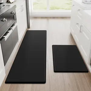 Kitchen Mats, 2PCS Kitchen Rugs, Cushioned Anti Fatigue Kitchen Mats for Floor, Non-Slip Standing Desk Mat, Waterproof Kitchen Rug Set for Kitchen, Floor, Office, 17.3"x30"+17.3"x47", Black