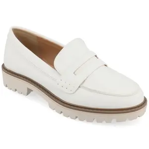 Journee Collection Women's Kenly Medium and Wide Width Slip On Round Toe Loafer Flats White 6.5