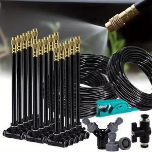 Garden Misting Cooling System, 360° Free Bending Atomizing Nozzle, Adjustable Sprayer, Adjustable Sprinkler, 5-30m Range, 1/4" 4/6mm Hose, Outdoor Watering Kit