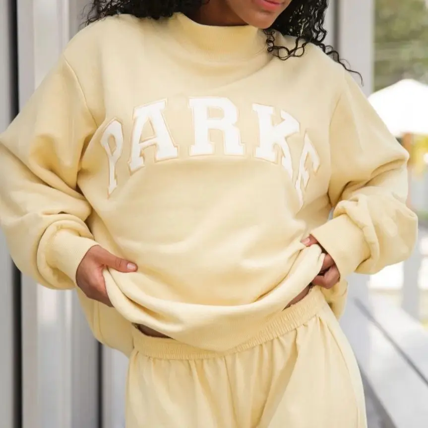 Women's High-Neck Sweatshirt — Embroidered English Text, Loose-Fit Outdoor