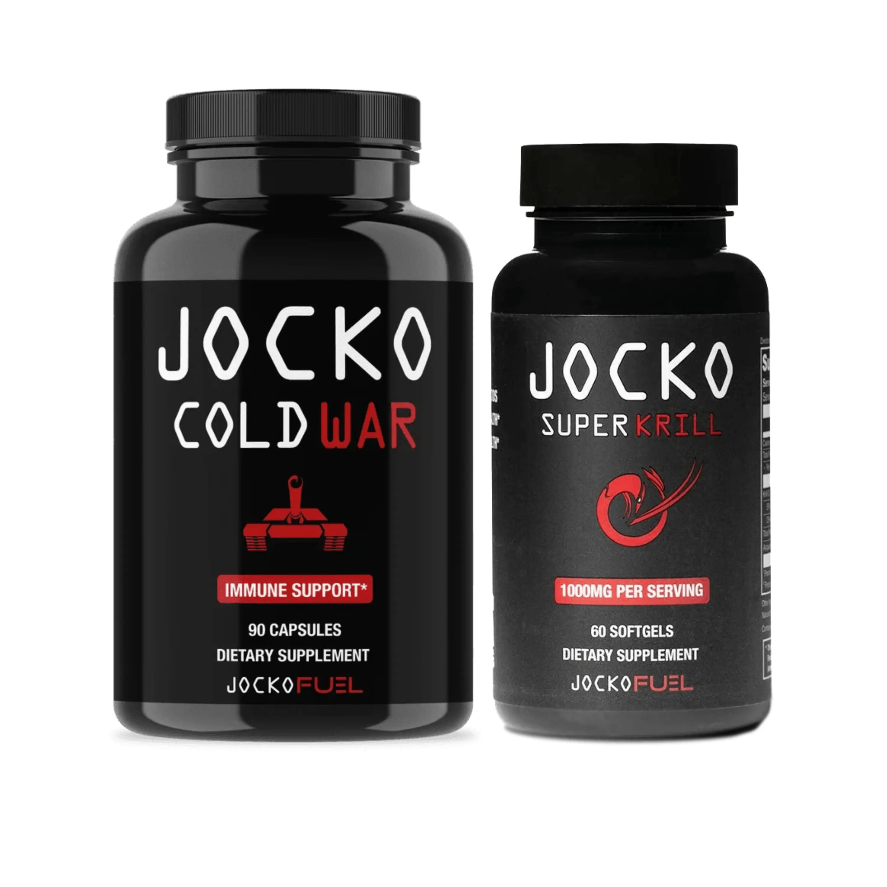JOCKO FUEL Daily Dietary Supplement Bundle - 2 Natural Edible Capsules, Gut-Supporting Probiotics, Antioxidant Vitamins, Phospholipid-Rich, Third-Party Tested for Adults' Fitness, Wellness & Immunity Boost (Vanilla Flavor), Super Krill And Cold War