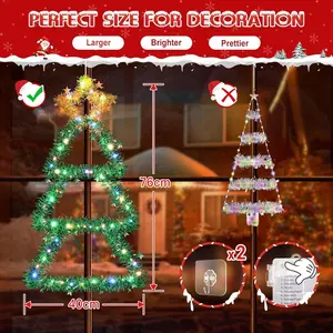 Christmas Decorations Lights, Foldable Large Christmas Tree Ladder Lights with Timer & 8 Modes, Waterproof Christmas Window Hanging Lights  for Indoor Outdoor Xmas Decor