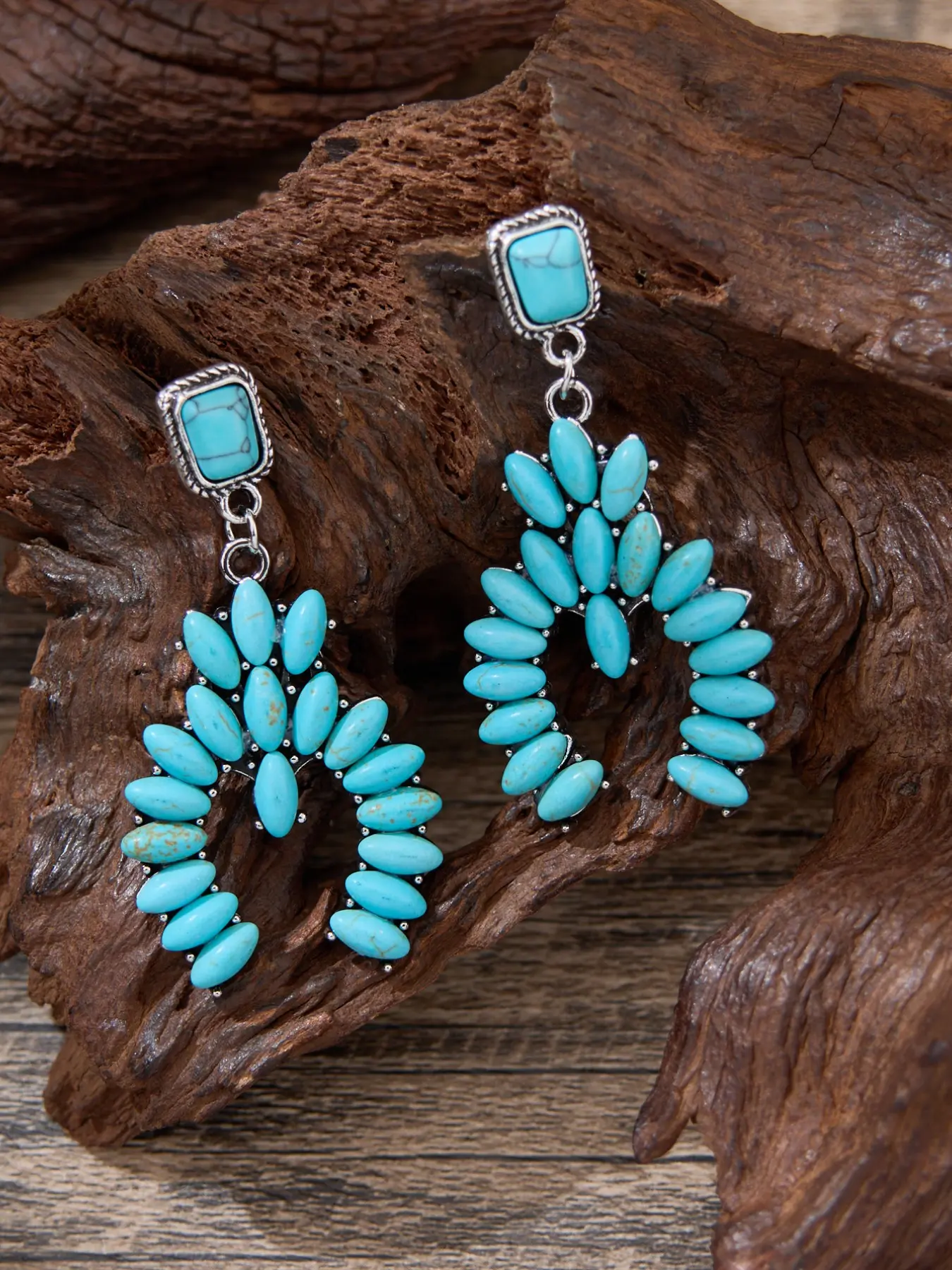 Vintage Western Ethnic Style Turquoise Hoop Charm Earrings, Bohemian Country Style Women's Earrings, Daily Festive Festival Party Wear Jewelry