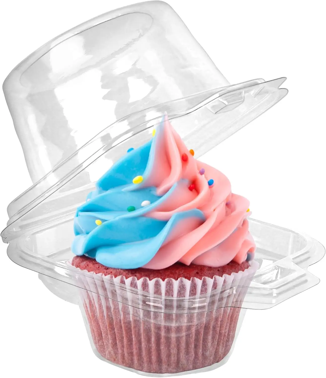 100-Pack Clear Plastic Cupcake Containers – Individual Dome Lid Boxes for Cupcakes, Muffins & Treats, Stackable Bakery-Style Carriers for Wedding, Baby Shower & Party Favors