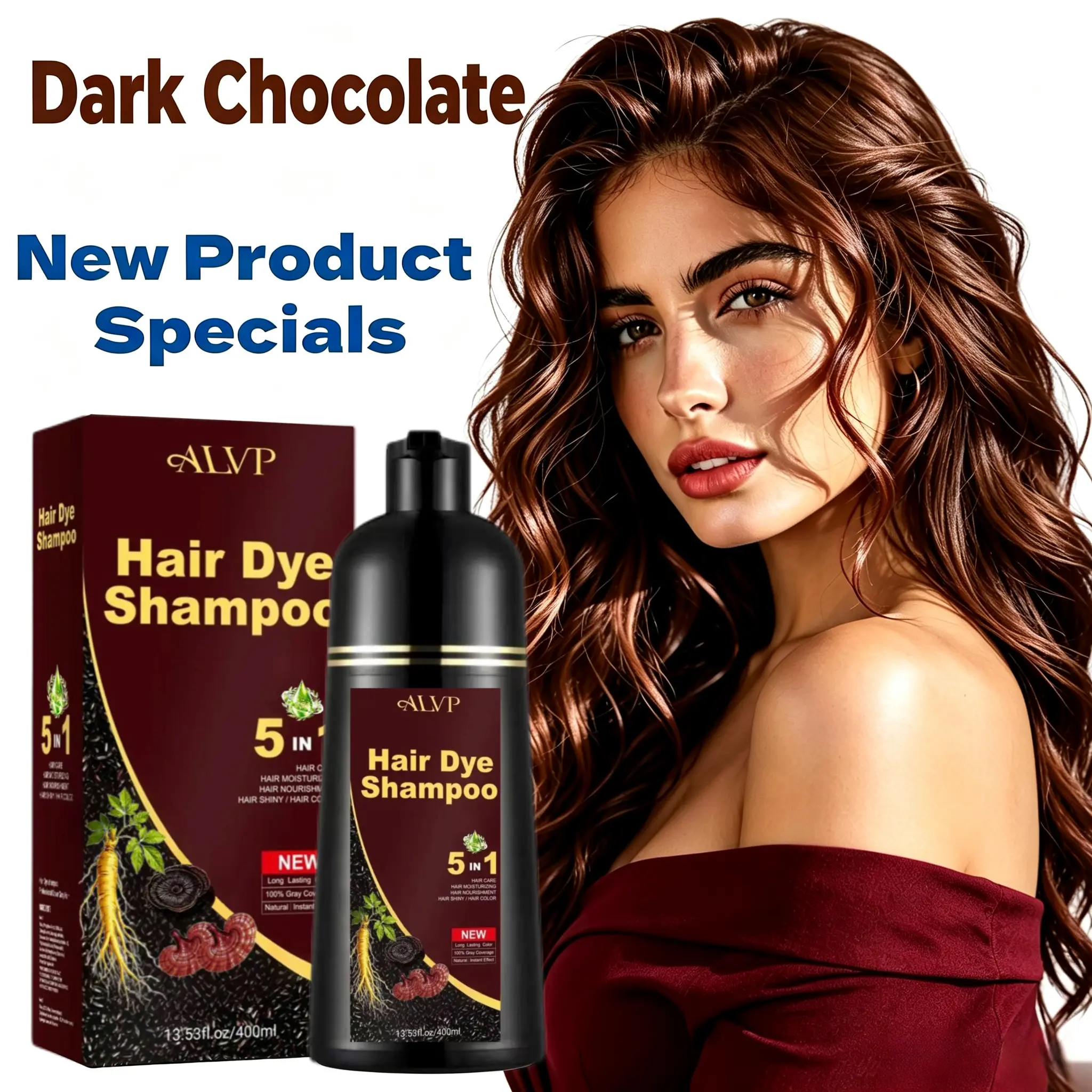 2026 ALVP 5-in-1 Herbal Hair Color Shampoo with Ginseng, Gentle Formula for Gray Coverage, Long-Lasting Wine Red, Haircare for Women & Men, Blonde, Gift, Mild, Nourishing, Shampoo Semi-Permanent Color, Natural Brown Semi-Permanent Color