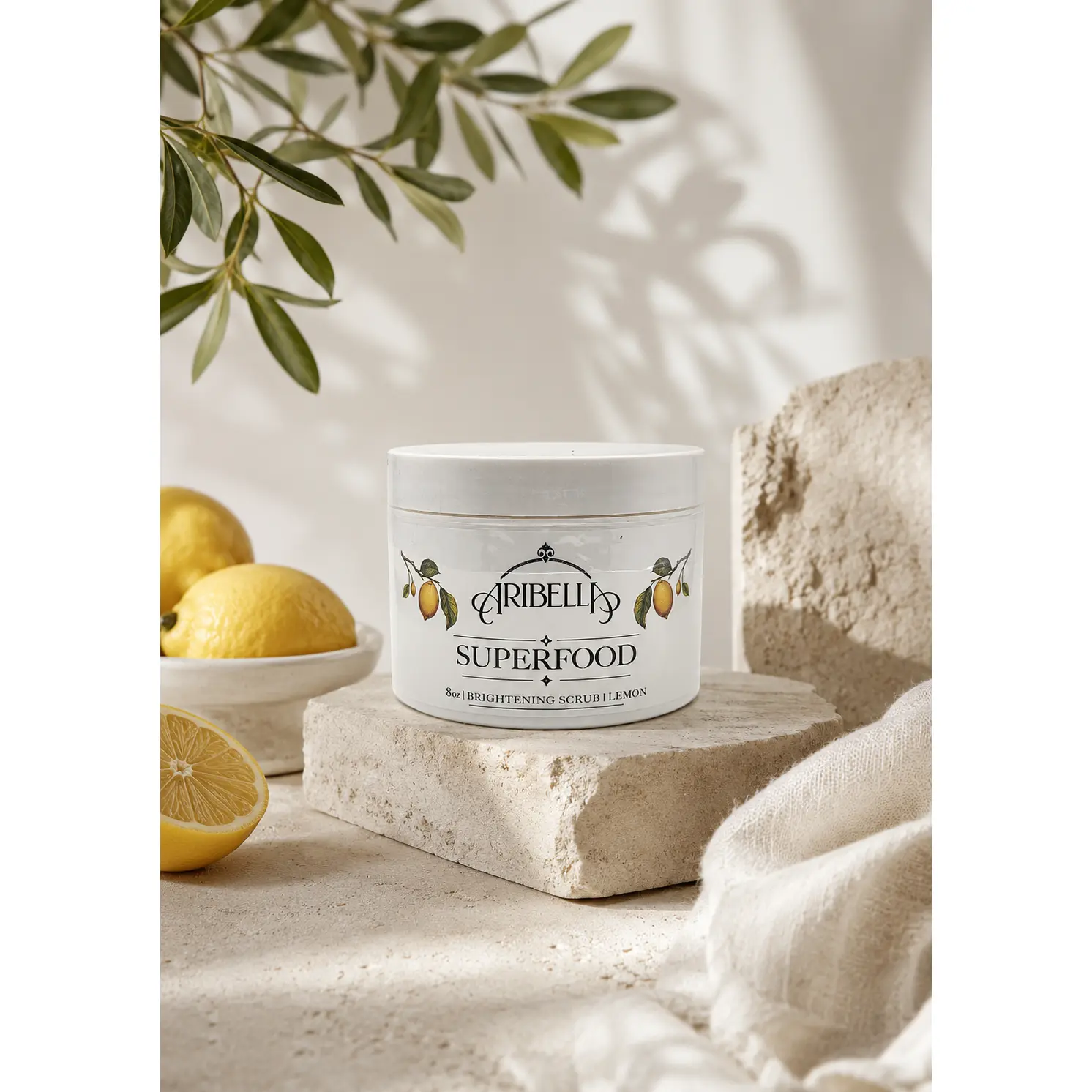 Lemon Superfood Brightening Face & Body Scrub - 8oz Jar, Smooth Cleansing Body Care for Skin Restore, Blend, Brightens Skin, Exfoliating, All, Vitamin C, Vegan
