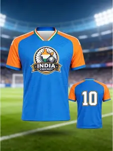 Indian No. 10 jersey, blue and orange contrast color! Indian cricket No. 10 fan-exclusive jersey, for men and teenagers