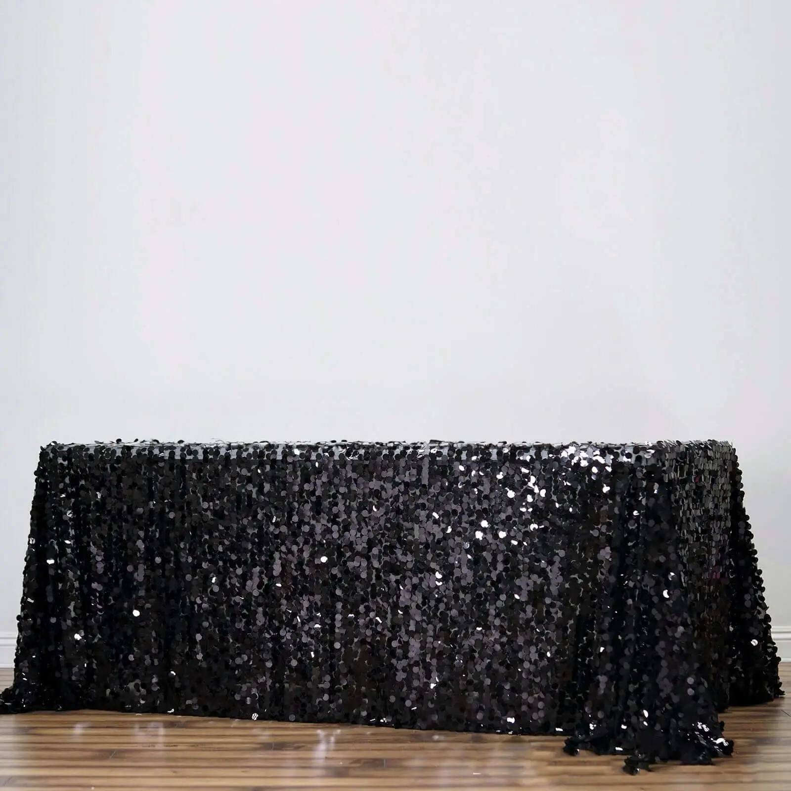 Sequin Rectangle Tablecloth, 90"x156" Black Big Payette Seamless Table Cover - Ideal for Celebration, Photo Booths, Display, Ceremony