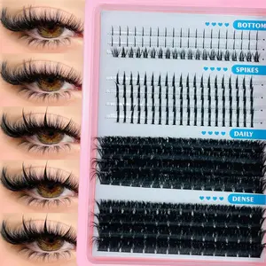 300D Sharp Lower Lashes, Five-In-One Clustered Lashes, D/DD Density, 260 Individual Lashes, Comic Style False Eyelashes