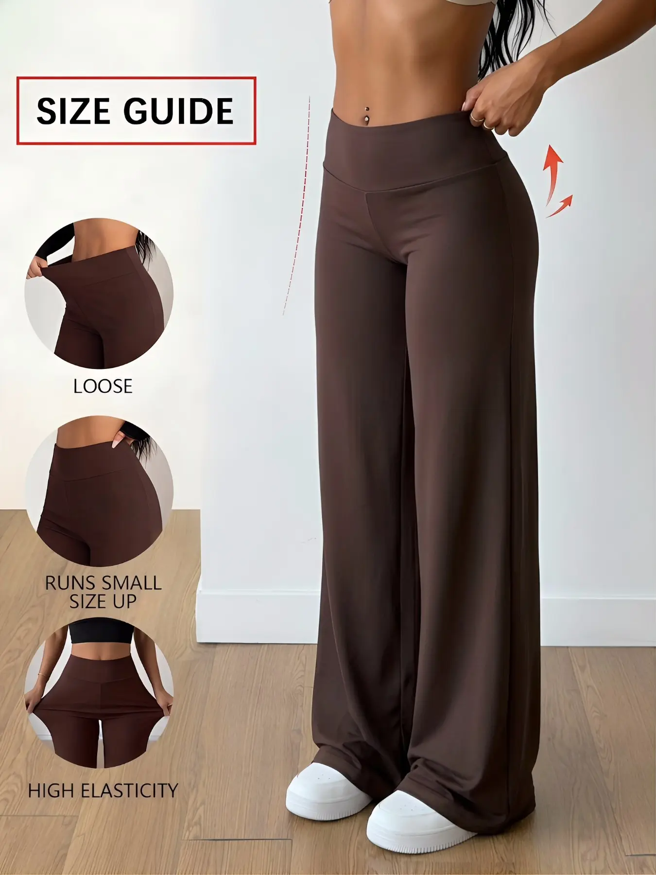Womens High Waist Wide Leg Pants, Coffee Brown, Stretchy Soft Lounge Trousers, Casual Fitted, Casual Fashion Bottoms, Flowy Palazzo Pants, Streetwear Y2K Minimal Chic, Daily Wear Comfortable Long Pants, Minimalist, Womenswear