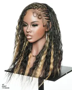 JALIZA Avery 18" Blend Color Fulani 2 Steps Pre Bleached Full Lace Cornrow Human Hair Curls Boho Box Braided Wig