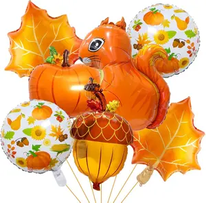 Happy Thanksgiving Balloons Decoration, Fall Color Maple Leaf, Hazelnut, Squirrel, Pumpkin for Globos De Thanksgiving (Orange Squirrel)