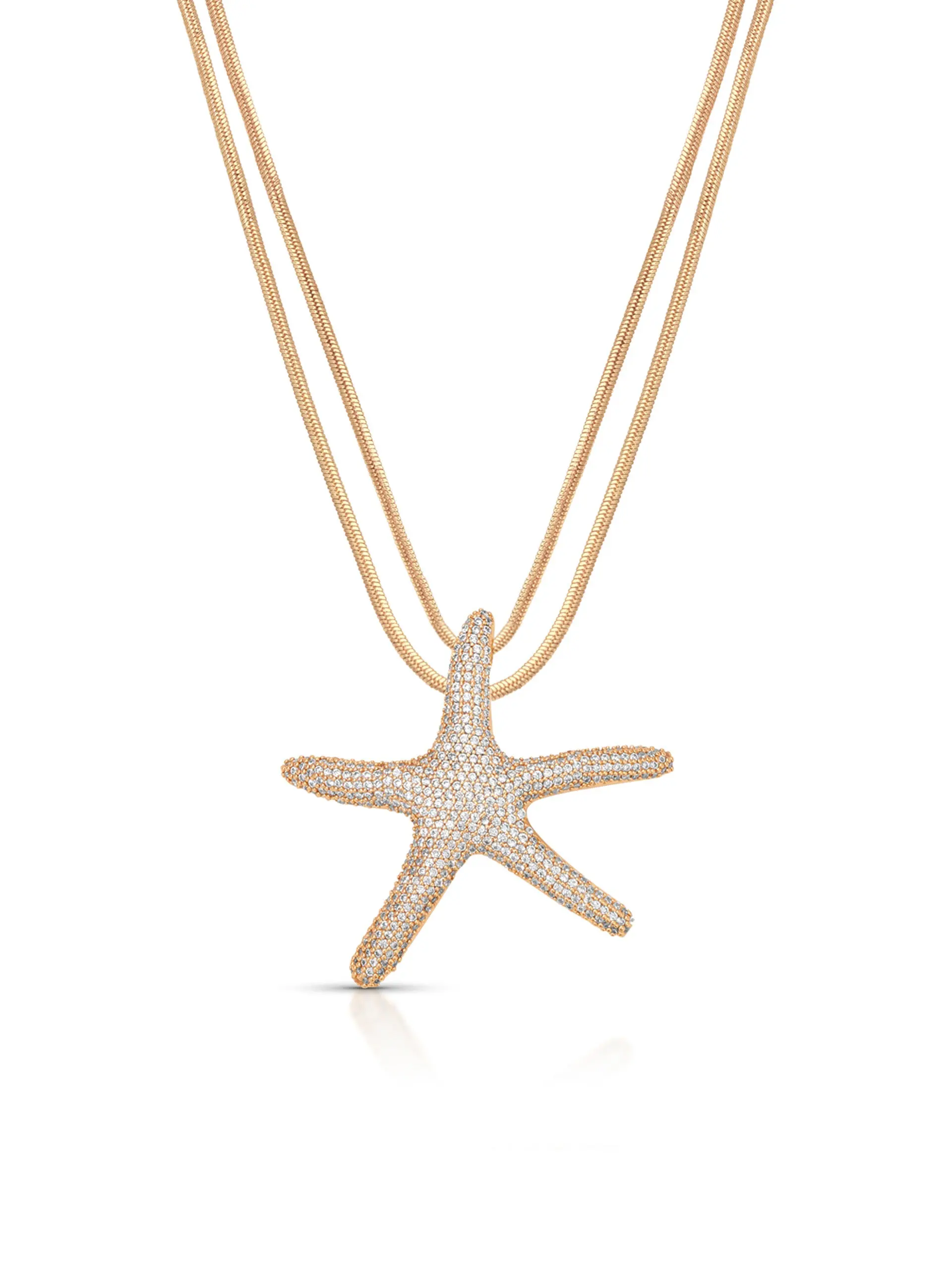 Pavé Starfish Necklace – 18K Gold Plated CZ Crystal Pendant, Beach-Inspired Statement Choker Necklace