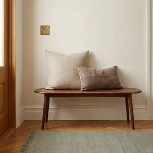 Wayshome 100% Solid Oak Wood Dining Bench, 39.5''/47.3'' Entryway Bench Ottoman with Rounding Corner Design for Kitchen Living Room Bedroom, Walnut/Natural