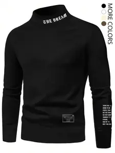 THE BREAM Motivational Quote Graphic Turtleneck - Black Slim Fit Long Sleeve Top (Multi Colors) | Fall Winter Layering Outfit for Men Garment
