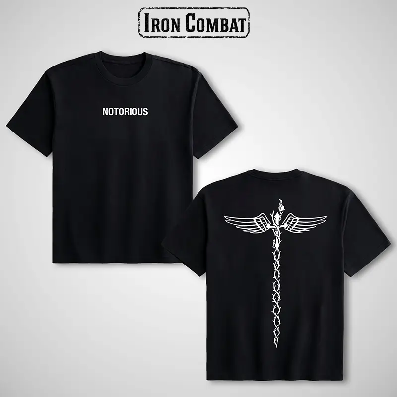 Iron Combat UFC Conor McGregor Notorious Unisex Cotton Crewneck T-Shirt Menswear Casual Streetwear Soft Sports Graphic Apparel for UFC Fans Gift for Fight Fans For Men