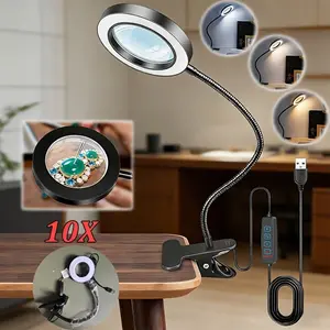 1 set Modern USB Magnifying Desk Lamp, 10X Magnification, Adjustable Brightness, 3 Color Modes, USB Powered, Switch Control, Includes Light Source, Suitable for Nail Art, Repairs, Reading, And Various Types of Rooms, Concentration Lamp