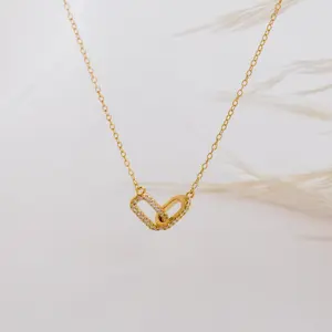 Pave Linked Pendant Necklace by Caitlyn Minimalist - Interlocking Diamond Eternity Necklace in 18K Gold Finish & Sterling Silver - Dainty Jewelry - Valentine's Day Gift