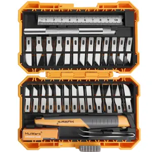 MulWark 32PC Precision Hobby Knife Set – Craft & Exacto Knife Kit with Chisel, Stencil, Fine Point Blades, Sharpening Stone & Ruler