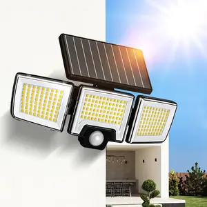 Solar Motion Sensor Outdoor Light, 3-Head 216 LED Security Floodlight with Remote Control, IP65 Waterproof Adjustable Wall Lamp, Solar Powered Exterior Light for Garden, Garage, Yard, Porch, Driveway SummerVibes