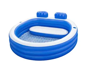 Splash Paradise Family Pool 7'7" x 7'2" x 31" - Inflatable, Blue & White, Bestway, 225 Gallon Capacity, Outdoor & Backyard, Bench Seat, Built-In Cupholders, Suitable For Children Ages 6+