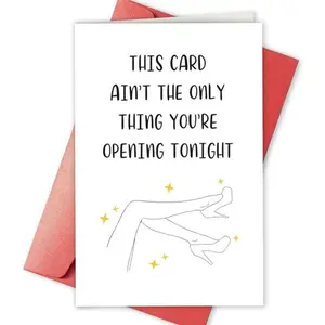 Rude Pun Anniversary Card for Him Her, Raunchy Valentines Day Card, Funny Wedding Anniversary Card, Happy Birthday Card, This Card Ain't the Only Thing You're Opening Tonight