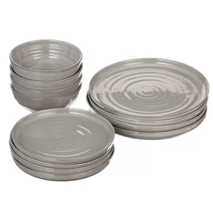 Collins Grey Stoneware 12-Piece Dinnerware Set - Elegant Stoneware with Classic Design Ceramic Cutlery