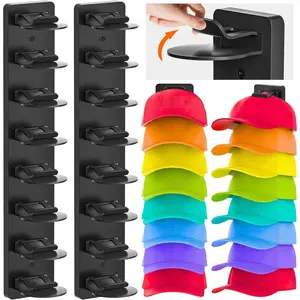 NEW Hat Organizer for Baseball Caps, 2 Pack Strong Adhesive Hat Rack for Wall, Multilayer Hat Storage Display Holder, Wall Mounted Hat Hooks Hold up to 16 Hats for Closet Door and Bedroom (Black)