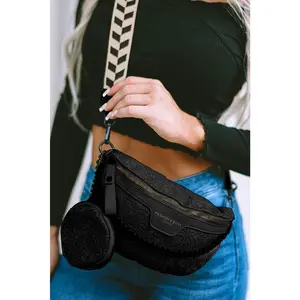 Black Colorblock Strap PU Crossbody Bag With Coin Purse