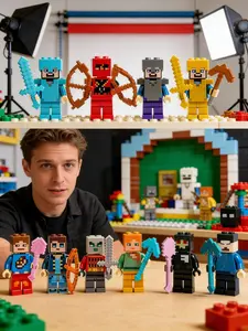 Minecraft Mini Figures Set, Realistic Design, Durable Abs Material, Includes Sword & Pickaxe, Perfect for Stop-Motion Animation