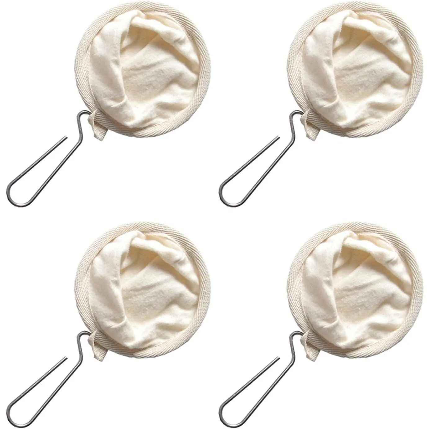 Conical Beige Flannel Reusable Coffee Filters with Stainless Steel Handle - 4-Count Portable Synthetic Kitchen Gadgets, Lightweight Detachable Strainer for Traditional Coffee Brewing, Durable
