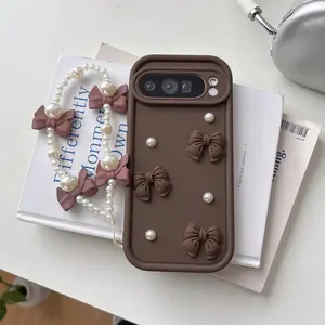 Bow Pearl Chain Rope Phone Case For Google Pixel 7 8 9 10 Pro XL 7A 8A 9A 9 Google Pixel 7 Pixel 8 8A Pixel 9 Pro XL Soft Cover