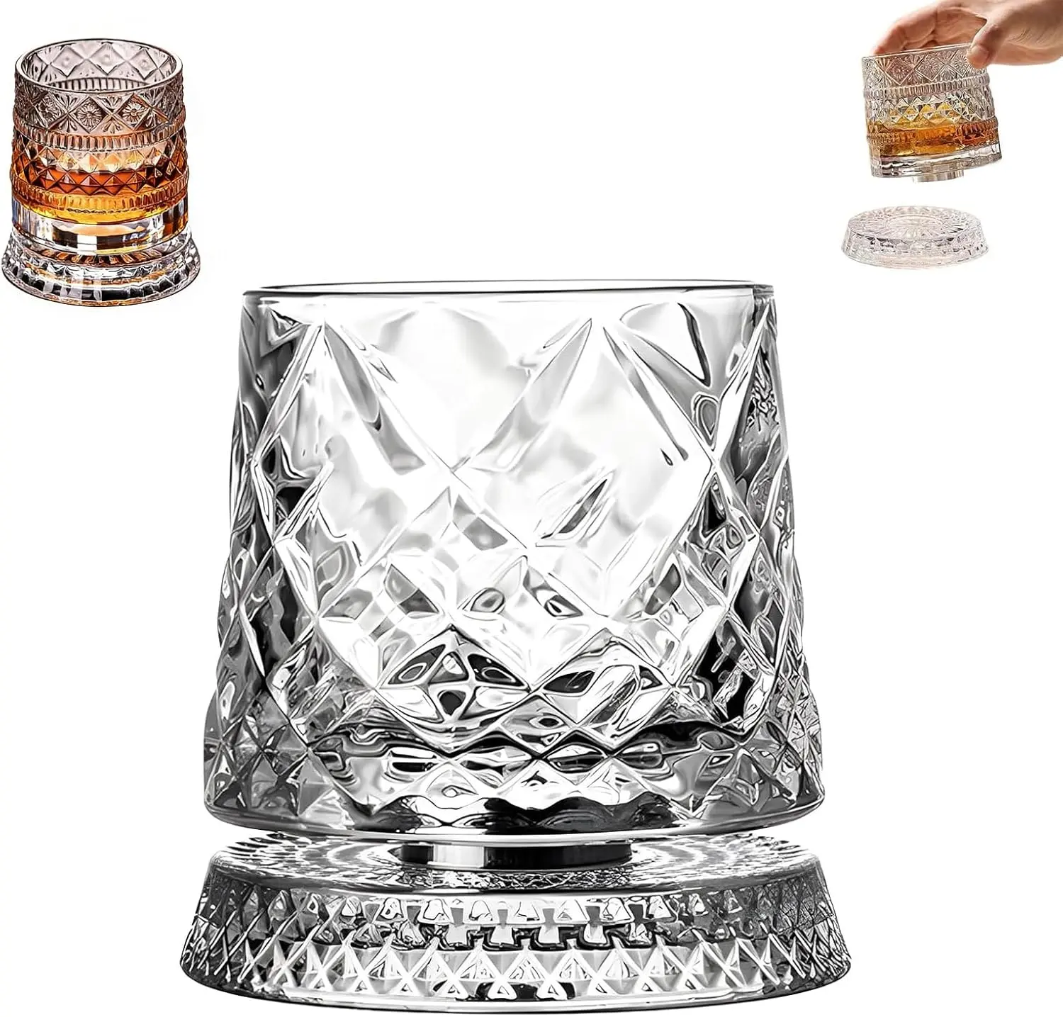Rotating Glass Cup Spinning Glass Cup – Star-Cut Stress Relief Whiskey & Wine Glass, Elegant European Barware Gift，Gift for my boyfriend