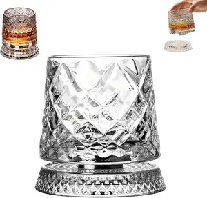 Rotating Glass Cup Spinning Glass Cup – Star-Cut Stress Relief Whiskey & Wine Glass, Elegant European Barware Gift，Gift for my boyfriend