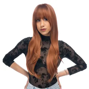 26-Inch Gingersnap Copper Straight Lightly Wavy Synthetic Wig | 【Heat Resistant】【Cap Included】 | #38 FSGB