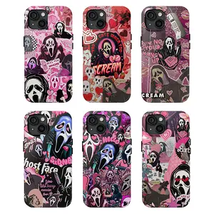 Scream Ghostface Phone Case, Pink Horror Aesthetic, Y2K Slasher Movie Merch, Spooky Cute Fan Art Cover For iPhone 11 12 13 14 15 16/ Pro/ Pro Max Tough Case