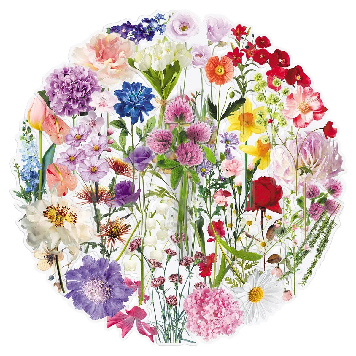 100sheets two sets of repetition flower materials transparent stickers cartoon literary small fresh plant flowers creative decorative stickers High Adhesive Stickers