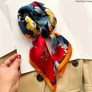 PulseVision Shop Boho 27.5" Floral Print Square Scarf Vintage Faux Banda Headscarf for Decor with Vibrant Colors and Elegant Design