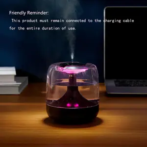 650ML Capacity Long-Lasting, Seven Color Transparent Mist, Continuous & Intermittent Spray, Quiet Fine Mist, Suitable for Living Room Bedroom Office, USB Powered Humidifier