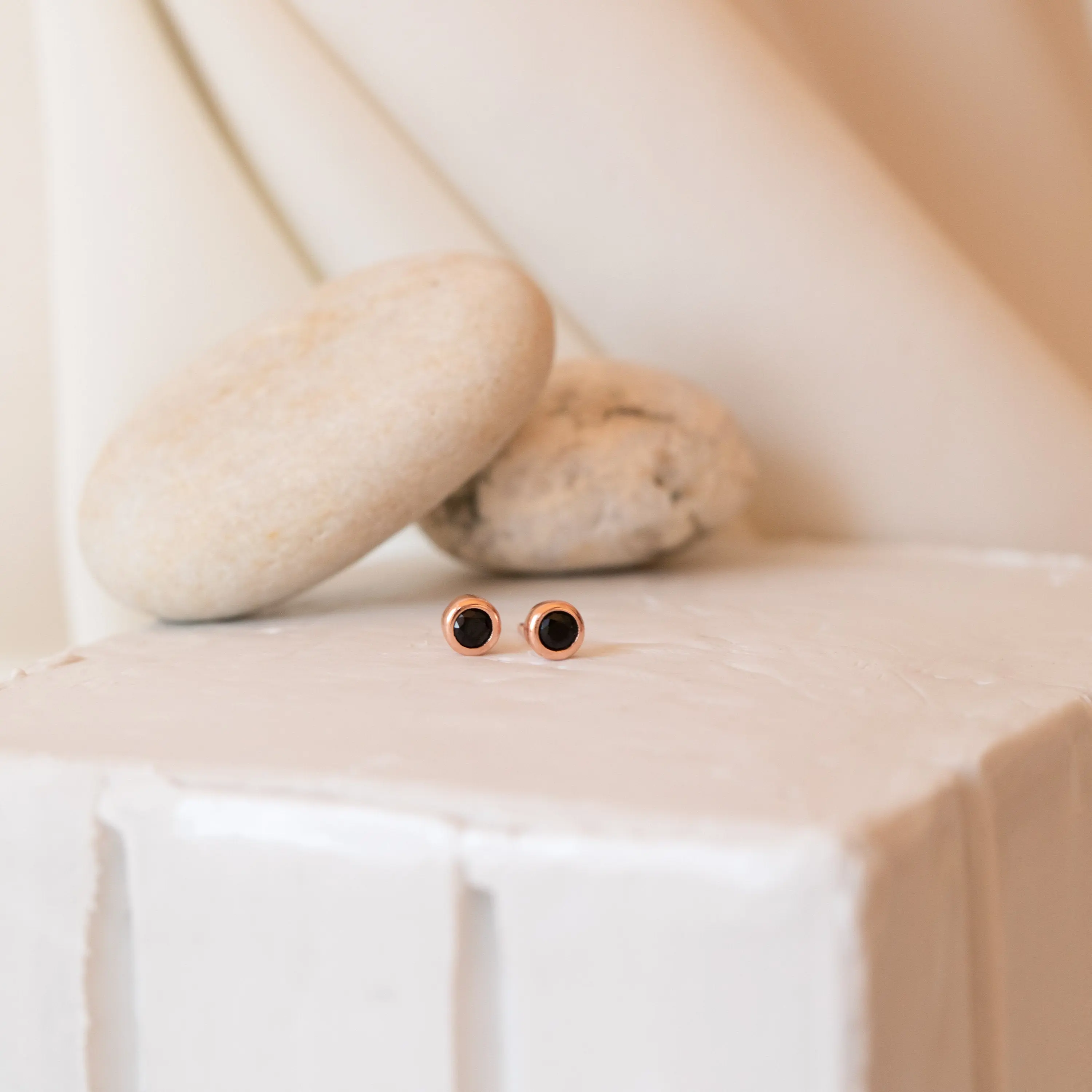 Noir Diamond Studs by Caitlyn Minimalist - Dainty Black Bezel Diamond Stud Earrings in Gold - Simple Everyday Jewelry - Mom Gift
