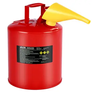 VEVOR Safety Gas Can, 5 Gallon Type I Red Safety Can for Gasoline with Stainless Steel Flame Arrester, Self-Closing Lid, and PE Funnel, Carbon Steel Flammable Storage Container with Ergonomic Handle, 5Gal