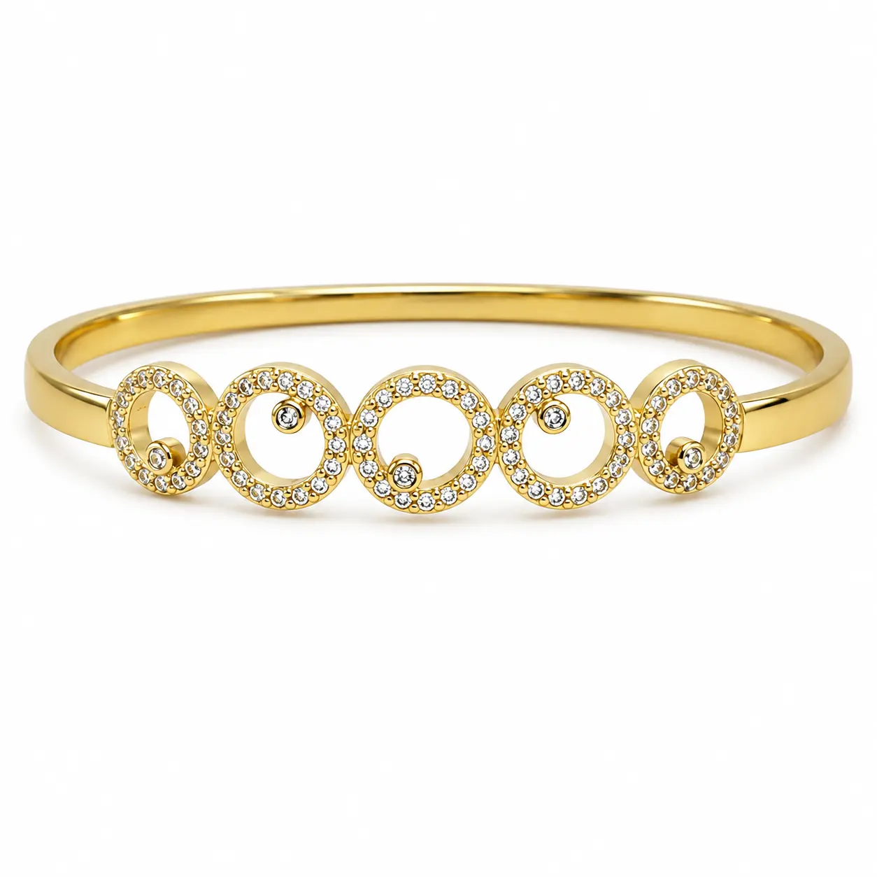 Gold-Tone Graduated Spiral Circle Bangle Bracelet with Round Clear Accents for Women