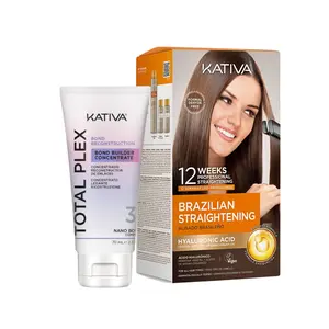 Kativa Brazilian keratin Hair Straightening Kit + Total Plex Bond Reconstructor 70ml – Salon-Quality Frizz Control & Deep Repai Haircare