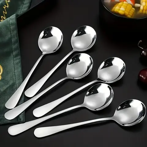 6-Count Stainless Steel Spoon Set, Durable Sturdy Dishwasher-Safe Soup and Cooking Spoons, Kitchen Utensils for Home Use