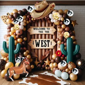 110PCS Western Party Horse Balloon Garland Arch Kit, Cow Print Confetti Color Balloons With Brown Cowboy Hat Horse Foil Balloons For Western Party Decorations,Western Wedding Decoration,Cow Party Decorations,Birthday Decorations