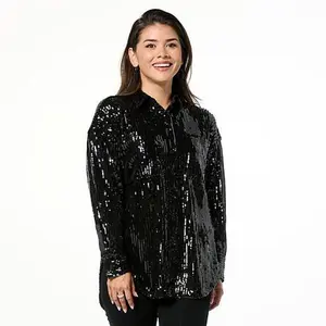 Curations x Debbie Denmon Button-Down Sequin Shirt