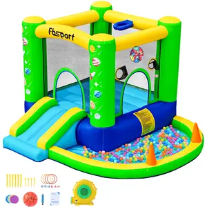 FBSPORT Inflatable Bounce House, Kids Bounce Castle Slide for Indoor Outdoor, Kids Jumping Bouncy House with Blower, Basketball Hoop, Dart Game Portable Multifunction water slides