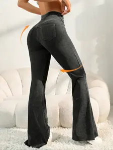 Women's High-Waisted Flare Pants, Denim Look Yoga Outdoor Running Fitness Commuter Bootcut, Sporty Style All Seasons Bottom